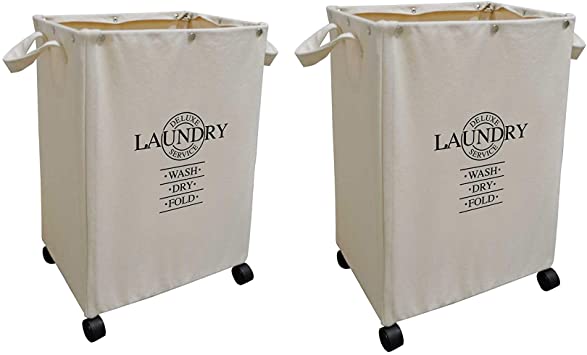Designstyles Heavy Duty Set of 2 Laundry Hampers on Wheels - for Bedroom, Bathroom, Nursery, Dorm - Fabric Home Décor