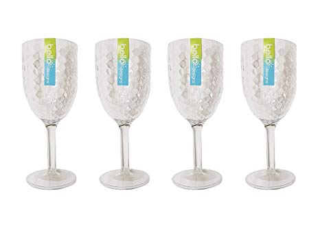 "Bello" Pack of 4 High Quality Plastic Wine Goblet Dimple Glasses