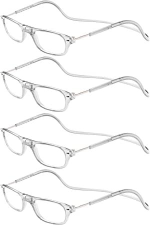TBOC Reading Glasses Eyeglasses Eyewear - [Pack 4 Units] Transparent Frame  2.50 Optical Power Magnetic Adjustable Neck Hanging Presbyopia Eye Strain Vision Lenses Men Women