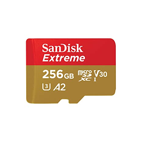 SanDisk 256GB Extreme microSDXC UHS-I Memory Card with Adapter - C10, U3, V30, 4K, 5K, A2, Micro SD Card - SDSQXAV-256G-GN6MA