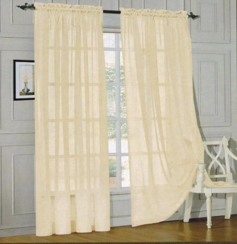 Elegant Comfort® 2 Piece Solid Sheer 60" x 84" Window Curtains/drape/panels/treatment, Beige