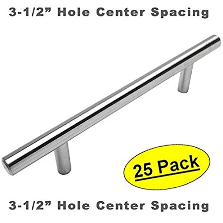 Cosmas 404-3.5SS True Solid Stainless Steel Construction 3/8 Inch Slim Line Euro Style Cabinet Hardware Bar Handle Pull - 3.5" Hole Centers - 25 Pack