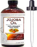 Organic Jojoba Oil - Huge 4 fl Oz - Jojoba Oil for Hair Cleanses Scalp Conditions Adds Shine - Jojoba Oil for Nails Cuticle Oil Foot Cream - Jojoba Oil 100 Pure Cold Pressed Virgin Unrefined