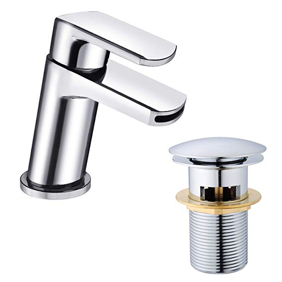 Hapilife Leaning Basin Taps with Pop up Waste Waterfall Bathroom Sink Mixer Tap Monobloc Chrome Brass Single Lever