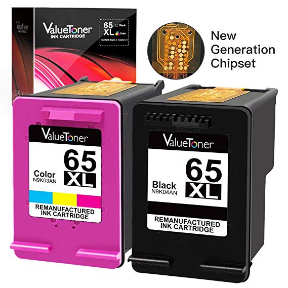 Valuetoner Remanufactured Ink Cartridges Replacement for HP 65XL 65 XL N9K04AN for Envy 5055 5052 5058 DeskJet 3755 2655 3720 3722 3723 3752 3758 2652 2624 High Yield Updated Chip (1 Black, 1 Color)