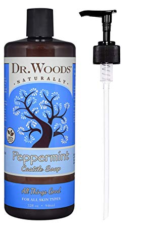 Dr. Woods Pure Peppermint Liquid Castile Soap with Pump, 32 Ounce