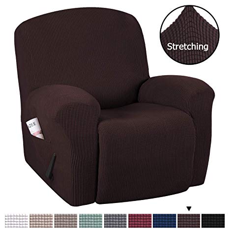 H.VERSAILTEX Recliner Sofa Cover 1-Piece Non Slip Soft High Stretch Lycra Jacquard Slipcover Form Fit Stretch Furniture Cover Recliner Sofa Slipcover Machine Washable - Chocolate