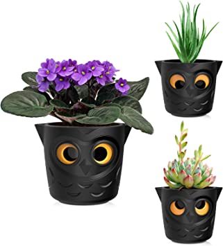 Restmo Plant Pots, 5” Self Watering Planters for Indoor Plants, Plastic Flower Pots with Owl Eye Water Level Indicator, Ideal for All House Plants, Aloe, African Violet, Black, Pack of 3