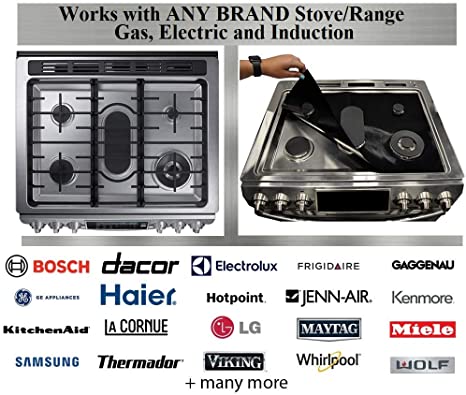 Stove Wrap - New - Stove Top Protector Splatter Guard Value Pack Kit - Fits all Electric Gas Compatible with Samsung GE Whirlpool LG and more, Free Oven Liner plus large Multipurpose liner included