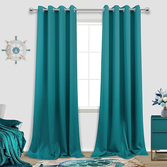 KOUFALL Dark Room Thick Window Treatments,Thermal Insulated Blackout Extra Long Heavy Duty Curtain Panels for Living Room Bedroom,90 Inch Length,Sea Teal