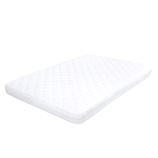 TILLYOU Cloudy Soft Pack N Play Mattress Pad Cover Waterproof - Mini Crib Mattress Pad Cover Breathable Anti-Bacterial - Fitted Pack and Play Sheet Portable Mini Crib Sheet Protector - White