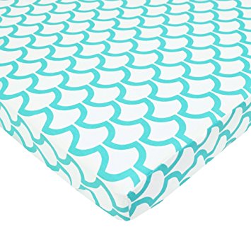 TL Care 100% Cotton Percale Fitted Mini Crib Sheet, Aqua Sea Wave
