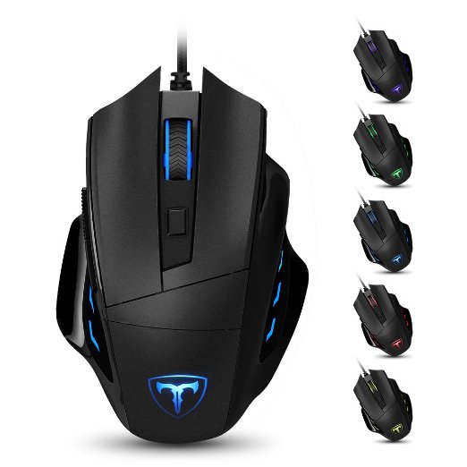 Teswell 6400 DPI High Precision Programmable Laser Gaming Mouse for PC, 6 Programmable Buttons, Adjustable LED Backlit - Black