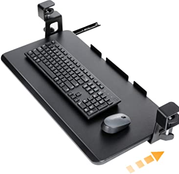 HUANUO Large Clamp-On Keyboard Tray(26.4" x 11.8") - Under Desk Comfort Keyboard Drawer, Easy to Use with Sliding Under Desk Keyboard and Mouse Platform （Black）