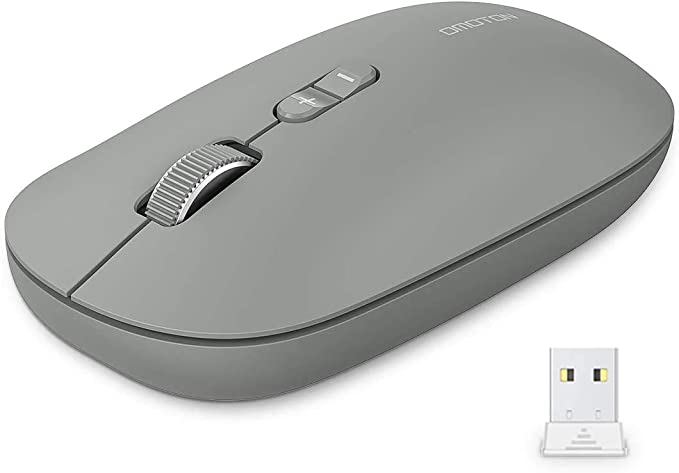 OMOTON Mouse for MacBook Air/ Pro, Bluetooth Wireless Mouse for laptop/ iPad, Triple-Mode(BT 3.0/5.0/2.4GHz), 3 Adjustable DPI for Notebook, Tablet, PC and Computer, Grey