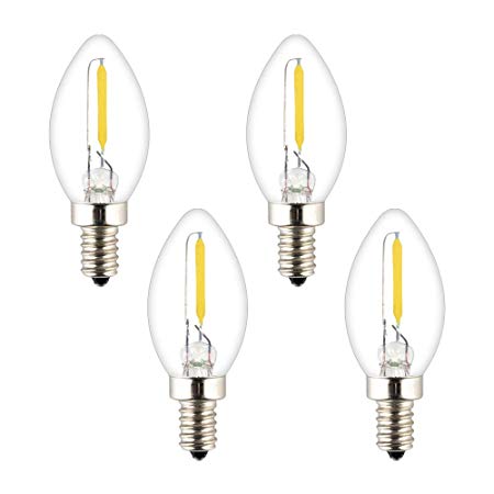 OPALRAY C7 Mini Torpedo Tip Night Light Bulb, LED Small Candle Bulb, 0.5W Non-dimmable, E12 Candelabra Base, Clear Glass, Warm White 2700K 70Lumens, 5-10Watts Incandescent Equivalent, 4 Pack