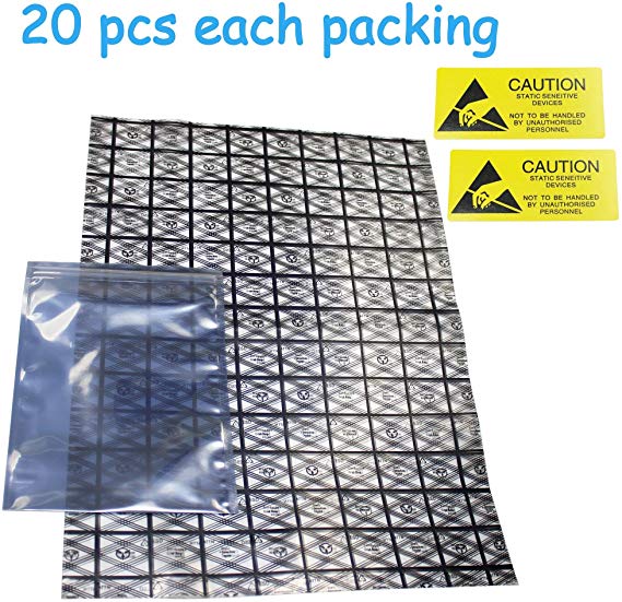 Mixed Antistatic Bag for ATX Motherboard Graphics Card GPU Hard Drive 3.5" HDD SDD Electronics Anti Static Ziplock ESD Shielding Bags 40 Pcs (12x16inch 5.9X7.9inch, 20 pcs Each) with Anti-Static Label