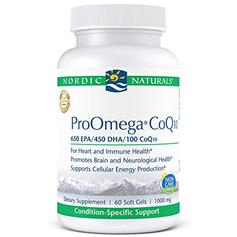 Nordic Naturals ProOmega CoQ10 - Fish Oil, 650 mg EPA, 450 mg DHA, 100 mg CoQ10, Promotes Neurological Health and Cellular Energy Production*, 60 Soft Gels