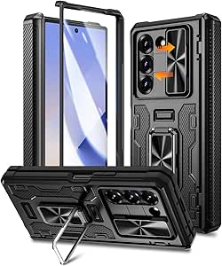 Caka Case for Galaxy Z Fold 6 Case, Full Body PC & TPU Dual Layer Shockproof Case with Ring Stand & Screen Protector & Hinge Protection & Slide Camera Cover for Samsung Galaxy Z Fold 6 Case, Black