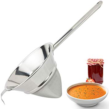 Large Professional Conical Sieve/Passing Strainer - Robust 24cm Rounded Handle, Stainless Steel Fine Mesh. Use This Bouillon/Chinois To Make Silky Smooth Soups, Jams And Stocks. By Taylors Eye Witness