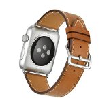 KarticeTM Luxury Genuine Leather watch Band strap Bracelet Replacement Wrist Band With Adapter Clasp for iWahtch Apple Watch and Sport and Edition--Single tour brown 42mm