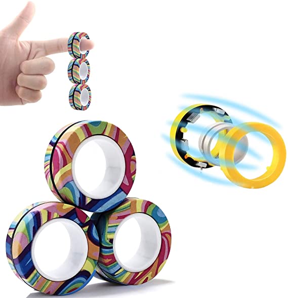LENDOO Stress Relief Magnetic Rings - Fidgeting Game for Anxiety Relief Focus Decompression - Finger Fidget Toys - Magic Mini Finger Hand Spinner Gadget Rings - Funny Novelty Gifts (Camouflagepink)