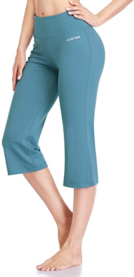 HISKYWIN Inner Pocket Yoga Pants 4 Way Stretch Tummy Control Workout Running Pants, Long Bootleg Flare Pants
