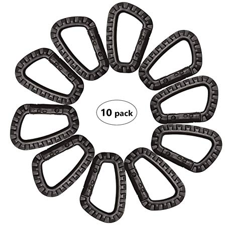 VOZUKO 10 Pcs Tactical Carabiner Clip Utility Hooks D-Ring Gear Key Chain Buckle Quickdraw Set for Outdoor Use, Camping Hiking Fishing