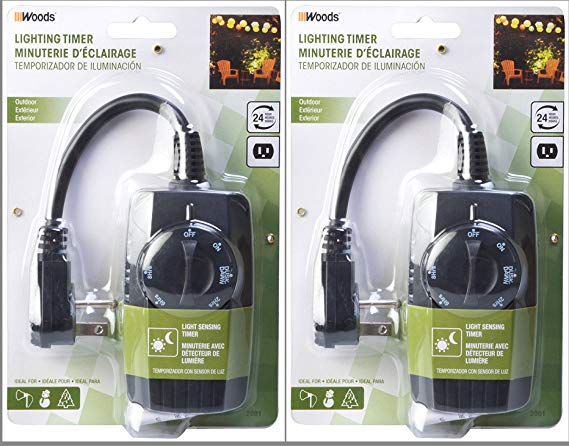 2-Pack - Woods 2001WD Outdoor 24-Hour Mechanical Outlet Timer with Light Sensor