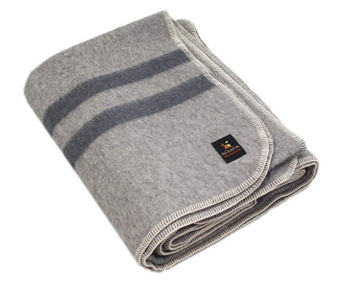 Putuco Thick Alpaca Wool Blanket (Queen, Light Gray - Gray Stripes)