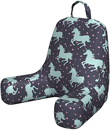 Ambesonne Unicorn Husband Pillow with Back Pocket, Fantasy Horse Silhouettes with Star Motifs Ornate Mythical Animal, Reading Cushion for Dorm Essentials, Small, Indigo Aqua