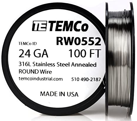 TEMCo Stainless Steel Wire SS 316L - 24 Gauge 100 FT Non-Resistance AWG ga