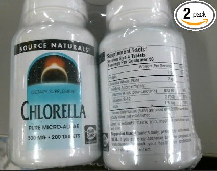 Source Naturals Broken Cell Wall Chlorella, Pure Micro-Algae, 500mg, 200 Tablets (Pack of 2)