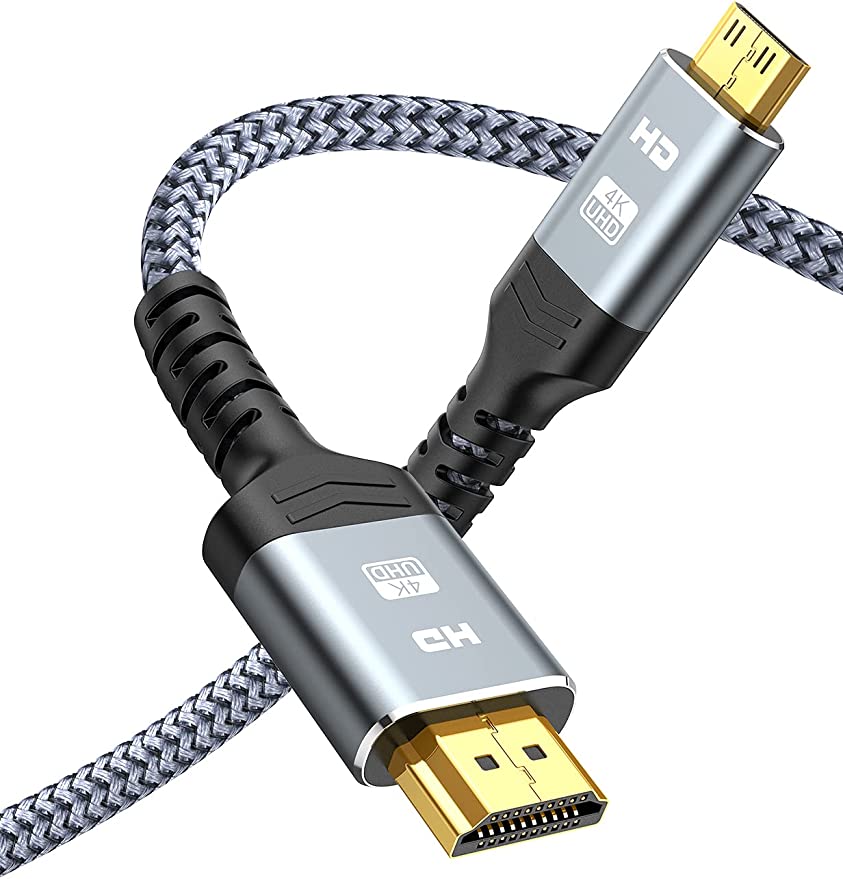 Mini HDMI to HDMI Cable 6FT,Snowkids Mini HDMI to HDMI 2.0 Cord(4K 60Hz,2K 165Hz) Bi-Directional Mini HDMI Male,Nylon Braided,18 Gbps,Support 3D/ARC/HDR/4K/Audio Return