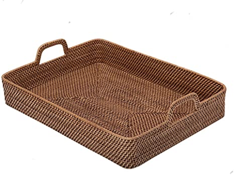 KOUBOO Laguna Rectangular Rattan High Wall Serving Tray, Extra Large, Honey Brown