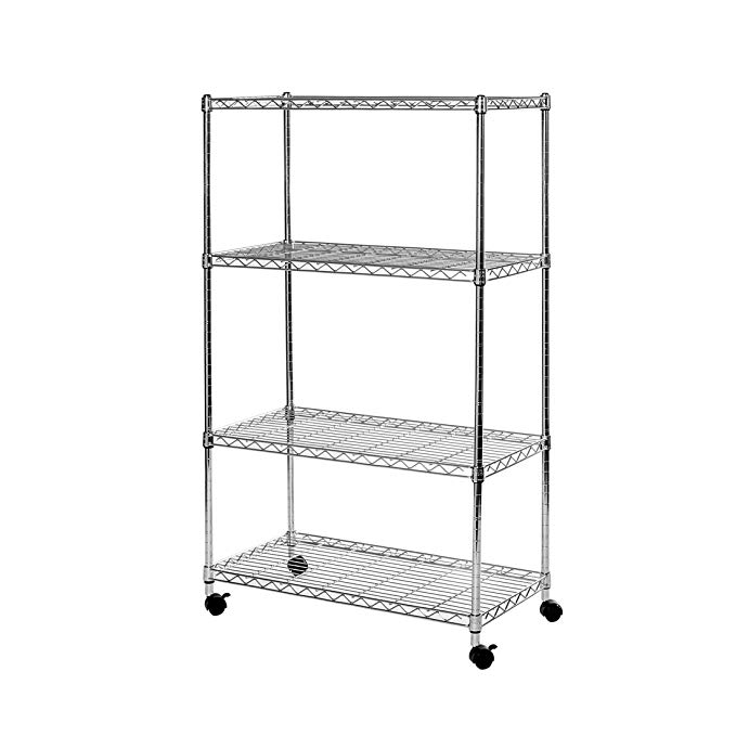 Seville Classics 4-Tier Steel Wire Shelving with Wheels, 30" W x 14" D x 48" H Plated