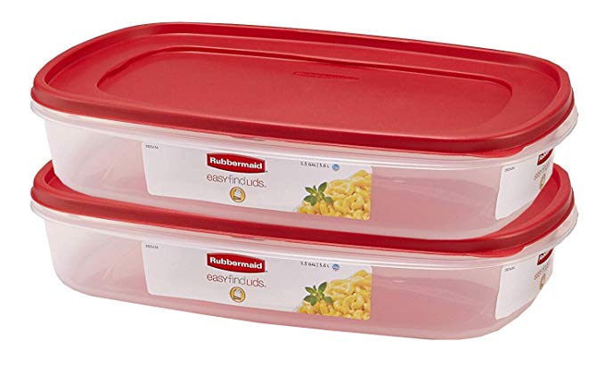 Rubbermaid 669900233019 Easy Find Lid Square 1.5-Gallon Food Storage Container, Red 2-Pack, 24 Cup, Clear