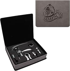 My Personal Memories Custom Engraved 5 Piece Wine Tool Opener Accessories Box Set - Personalized Wine Lovers for Anniversary, Weddings, and More (Gray)