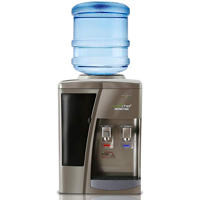Nutrichef Countertop Water Cooler Dispenser - Hot & Cold Water, with Child Safety Lock. (Silver)