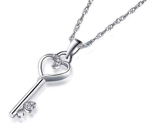 Forfamilyltd Key to Her Heart Petite Skeleton Key Pendant Necklace in Sterling Silver, 18''