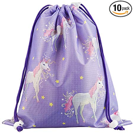 Designhoarder Magical Unicorn Birthday Party Favor Bags for Kids Adults 10 Pack Unicorn Baby Shower Princess Party Supplies Drawstring Goodie Bags Gift Bags Loot Bags Purple