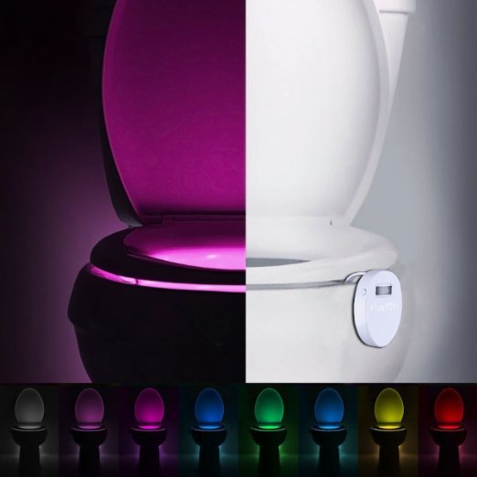 HaMi Toilet Night Light, LED Sensor Motion Activated Toilet Light Battery-Operated,8 Colors Changing Night Light Toilet Bowl Light [12-Month Warranty] - 1Pack