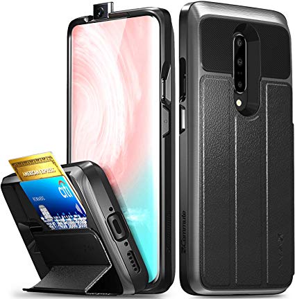 Vena OnePlus 7 Pro Wallet Case, [vCommute] [Military Grade Drop Protection] Flip Leather Cover Card Slot Holder Compatible with OnePlus 7 Pro – Space Gray (PC) / Black (Leather) / Black (TPU)