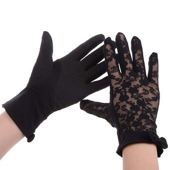 Vbiger Summer Women Sunproof Thin Lace Short Gloves for Driving