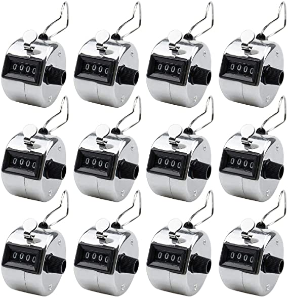 Foraineam 12 Pack Hand Tally Counters Digital Lap Counter Clicker Handheld 4 Digit Mechanical Number Click Counter