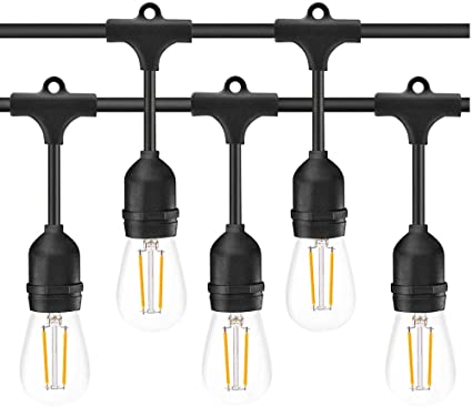 Upook Outdoor String Lights, S14 LED String Lights 48 FT Commercial Grade Ambience Patio Lights with 15 Vintage Bulbs, Waterproof Hanging Lights for Bistro Deck Backyard Wedding Holiday, E26 Socket