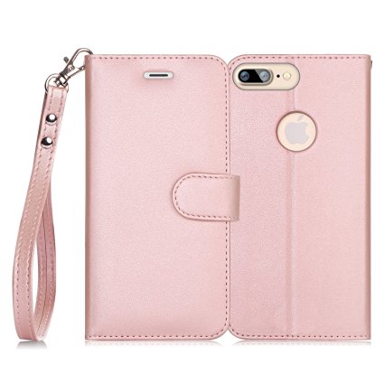 iPhone 7 Plus Case, FYY [RFID Blocking wallet] 100% Handmade iPhone 7 Plus Wallet Case Stand Cover With Credit Card Protector Rose Gold