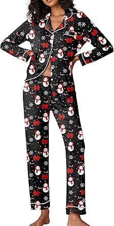 Ekouaer Pajamas Women's Long Sleeve Sleepwear Soft Button Down Loungewear Pjs Lounge Set Nightwear XS-XXL