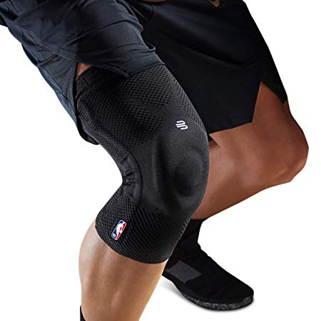 Bauerfeind GenuTrain NBA Knee Brace - Basketball Support with Medical Compression - Sleeve Design with Patella Pad Gel Ring for Pain Relief & Stabilization (Black, XS)