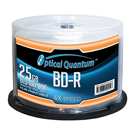 Optical Quantum 25GB 4X Blu-ray Single-Layer Recordable Disc BD-R White Inkjet Printable - 50 discs Spindle